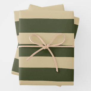 Uneven Stripes in Khaki and Green Wrapping Paper Sheets