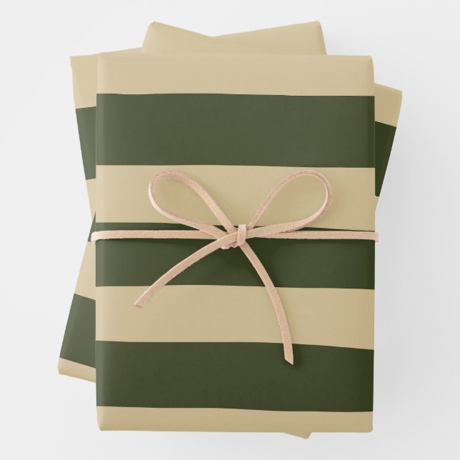Uneven Stripes in Khaki and Green Wrapping Paper Sheets (In situ)