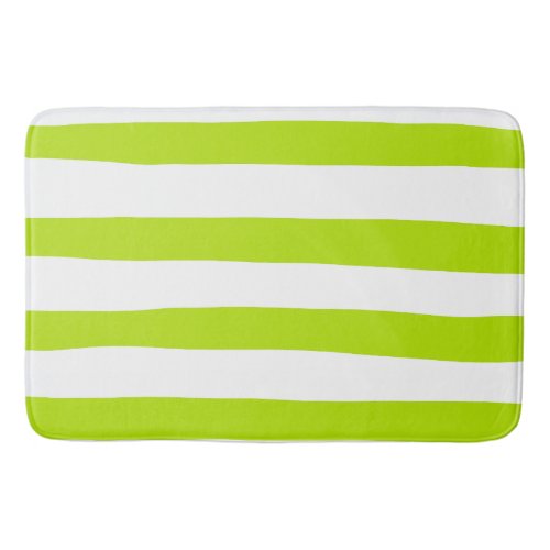 Uneven Stripes in Lime Green and White Bath Mat