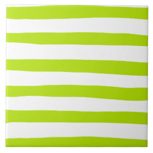 Uneven Stripes in Lime Green and White Ceramic Tile