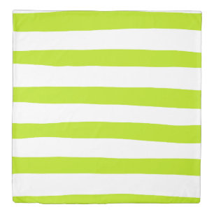 Uneven Stripes in Lime Green and White Duvet Cover