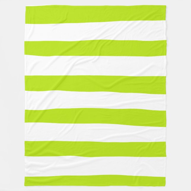 Uneven Stripes in Lime Green and White Fleece Blanket (Front)
