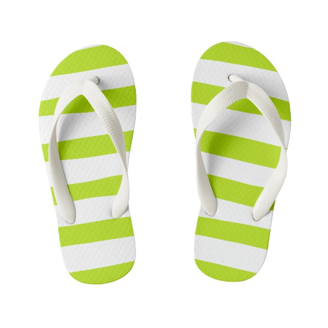 Uneven Stripes in Lime Green and White Kid's Flip Flops (Footbed)