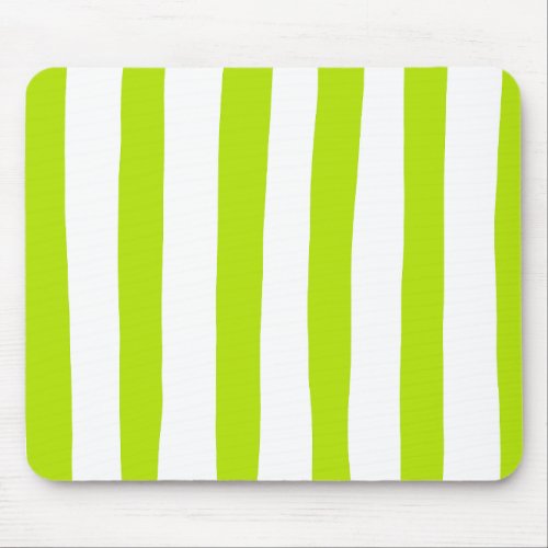 Uneven Stripes in Lime Green and White Mouse Pad
