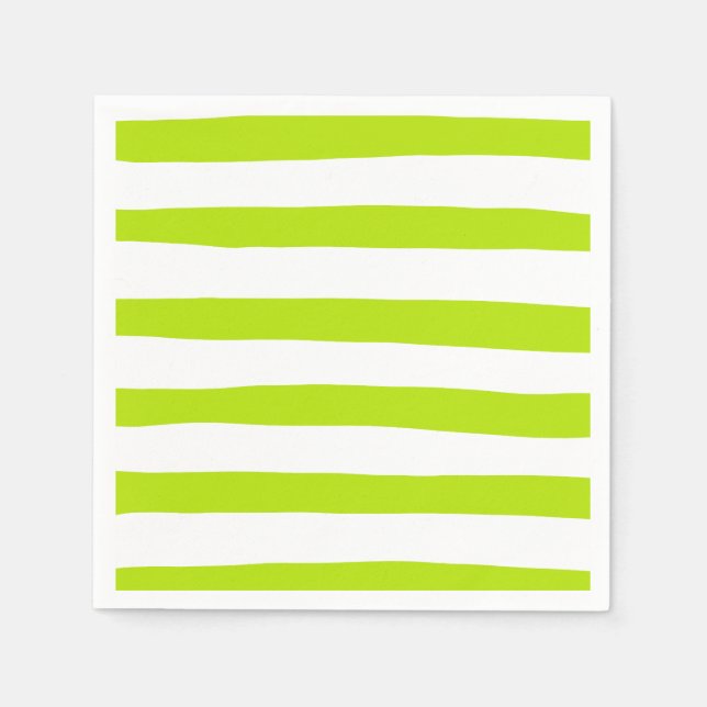 Uneven Stripes in Lime Green and White Napkins (Front)