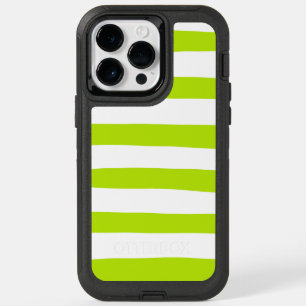 Uneven Stripes in Lime Green and White OtterBox iPhone 14 Pro Max Case