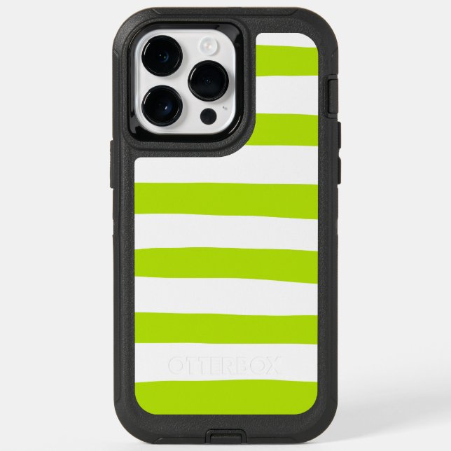 Uneven Stripes in Lime Green and White Otterbox iPhone Case (Back)