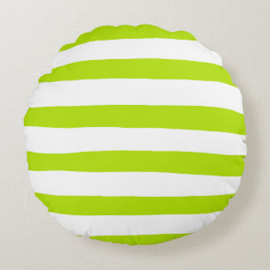 Uneven Stripes in Lime Green and White Round Pillow