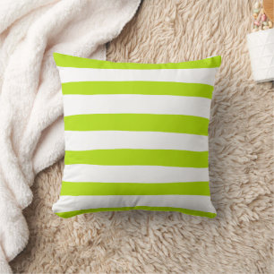 Uneven Stripes in Lime Green and White Throw Pillow