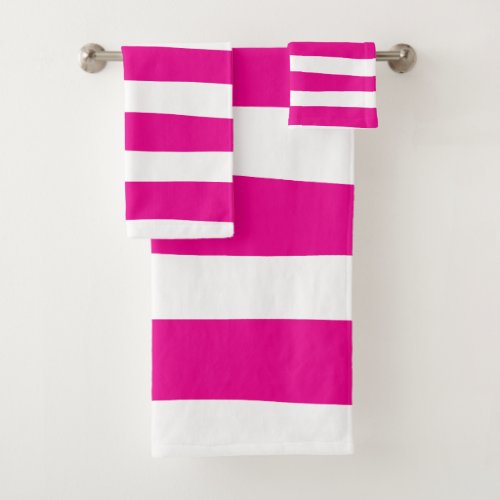 Uneven Stripes in Magenta and White  Bath Towel Set