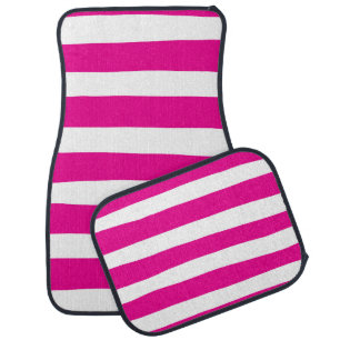 Uneven Stripes in Magenta and White  Car Floor Mat