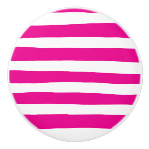 Uneven Stripes in Magenta and White Ceramic Knob