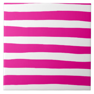 Uneven Stripes in Magenta and White Ceramic Tile