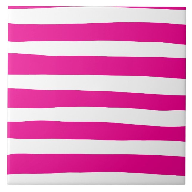 Uneven Stripes in Magenta and White  Ceramic Tile (Front)