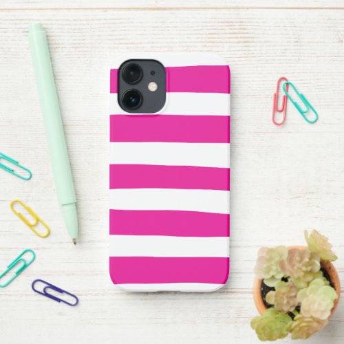 Uneven Stripes in Magenta and White  iPhone 12 Mini Case