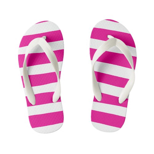 Uneven Stripes in Magenta and White  Kids Flip Flops