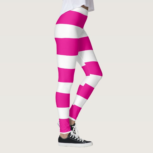 Uneven Stripes in Magenta and White  Leggings (Right)