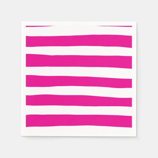 Uneven Stripes in Magenta and White  Napkins (Front)