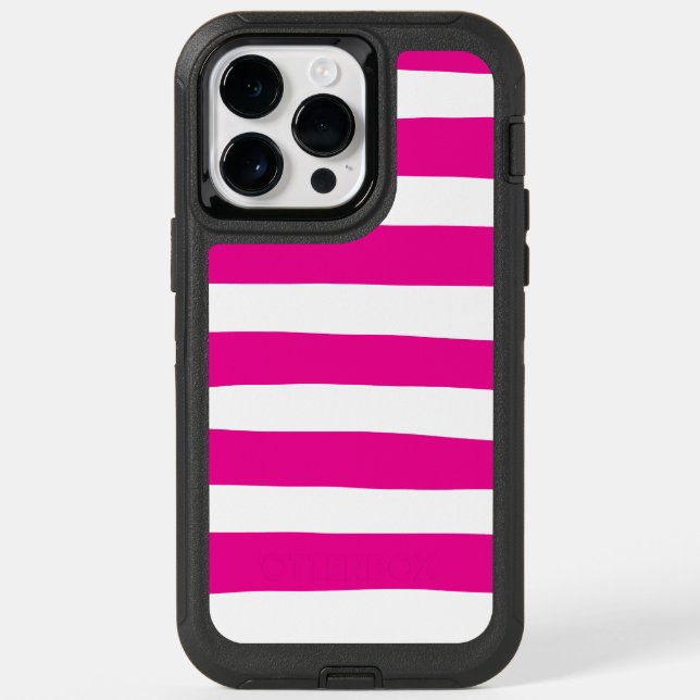 Uneven Stripes in Magenta and White  Otterbox iPhone Case (Back)