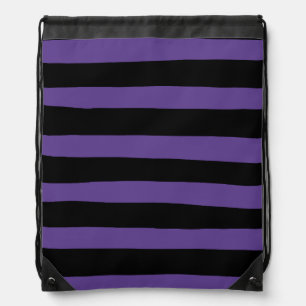 Uneven Stripes in Purple and Black Drawstring Bag
