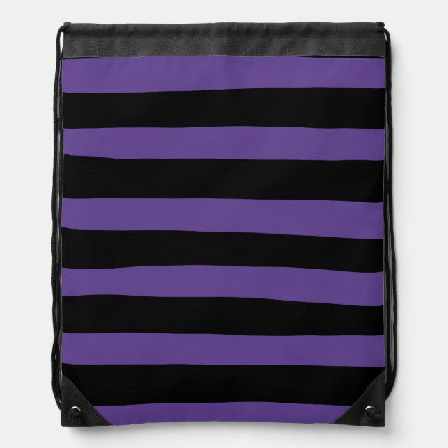 Uneven Stripes in Purple and Black Drawstring Bag (Front)