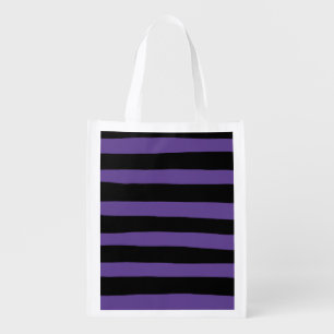 Uneven Stripes in Purple and Black Grocery Bag