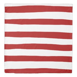 Uneven Stripes in Red and White Duvet Cover