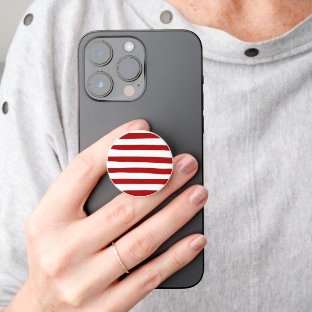 Uneven Stripes in Red and White PopSocket (Hand)