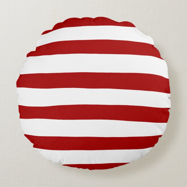 Uneven Stripes in Red and White Round Pillow (Front)