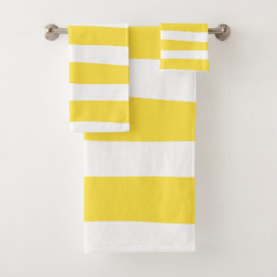 Uneven Stripes - Lemon Yellow and White Bath Towel Set