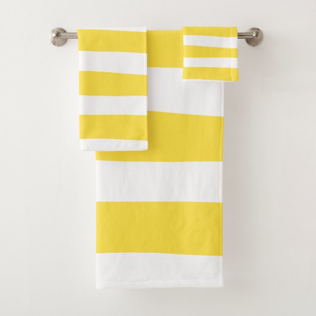 Uneven Stripes - Lemon Yellow and White Bath Towel Set (Insitu)