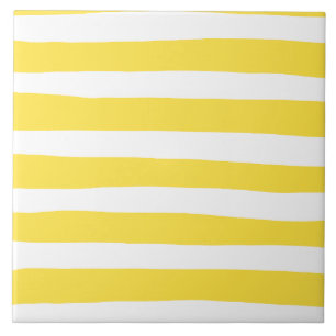 Uneven Stripes - Lemon Yellow and White Ceramic Tile