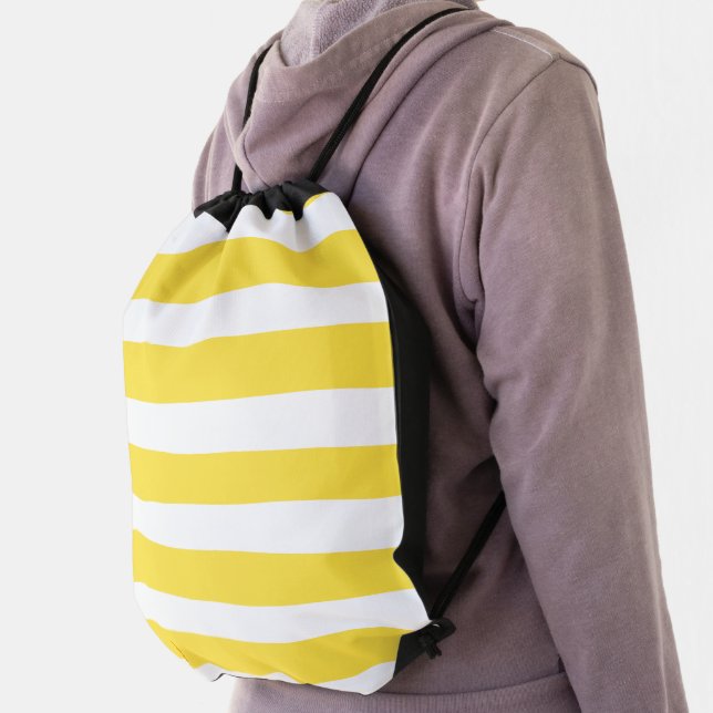 Uneven Stripes - Lemon Yellow and White Drawstring Bag (Insitu)
