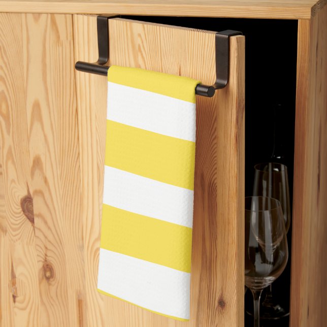 Uneven Stripes - Lemon Yellow and White Kitchen Towel (Thirds Fold)