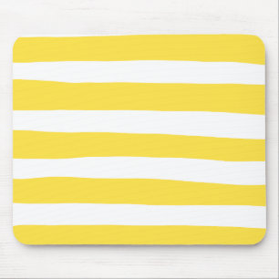 Uneven Stripes - Lemon Yellow and White Mouse Pad