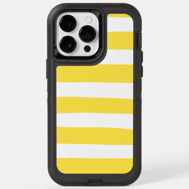 Uneven Stripes - Lemon Yellow and White Otterbox iPhone Case (Back)