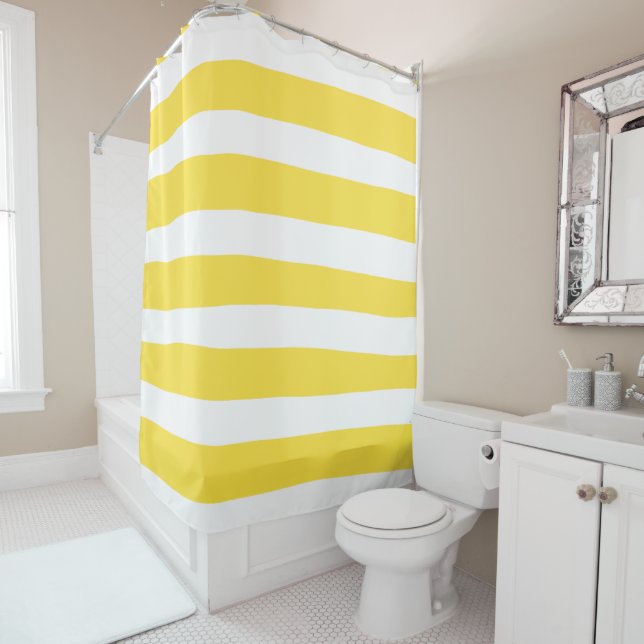 Uneven Stripes - Lemon Yellow and White Shower Curtain (In Situ)