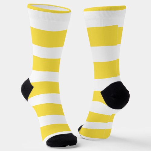 Uneven Stripes _ Lemon Yellow and White Socks