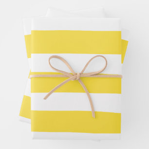 Uneven Stripes - Lemon Yellow and White Wrapping Paper Sheets