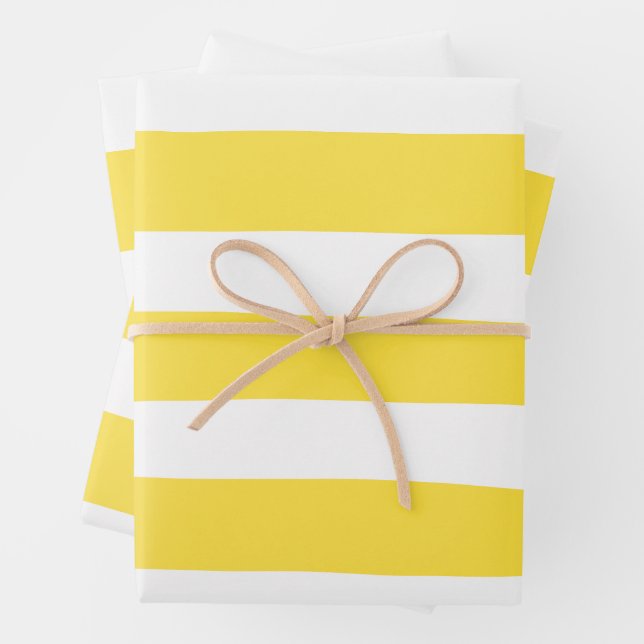 Uneven Stripes - Lemon Yellow and White Wrapping Paper Sheets (In situ)