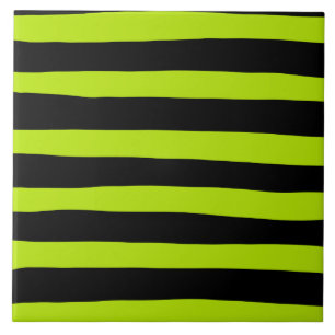Uneven Stripes - Lime Green and Black Ceramic Tile
