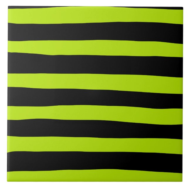 Uneven Stripes - Lime Green and Black Ceramic Tile (Front)