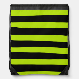Uneven Stripes - Lime Green and Black Drawstring Bag