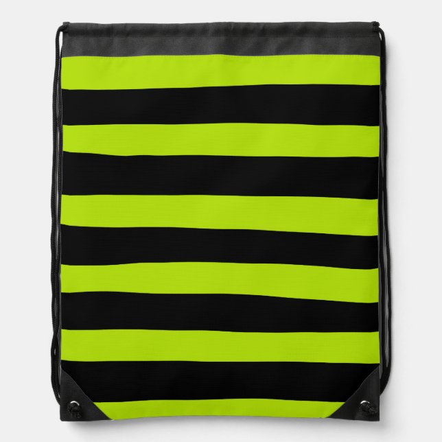 Uneven Stripes - Lime Green and Black Drawstring Bag (Front)
