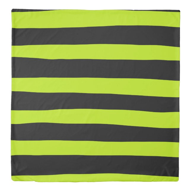 Uneven Stripes - Lime Green and Black  Duvet Cover (Front)