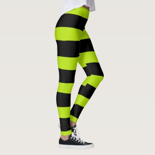 Uneven Stripes _ Lime Green and Black Leggings