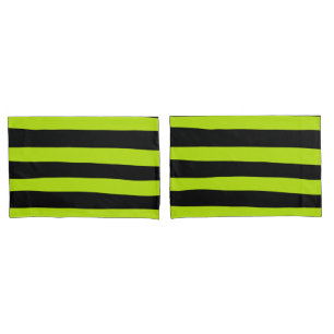 Uneven Stripes - Lime Green and Black Pillow Case