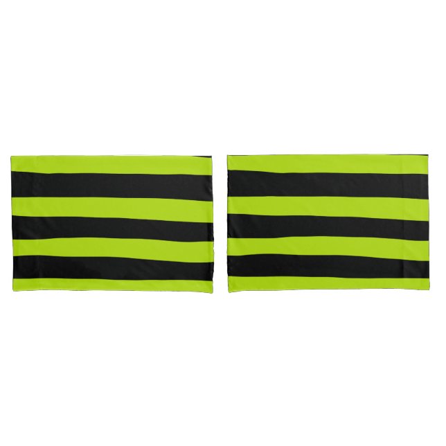 Uneven Stripes - Lime Green and Black Pillow Case (Front-Set)