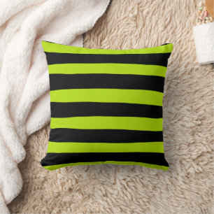 Uneven Stripes - Lime Green and Black Throw Pillow