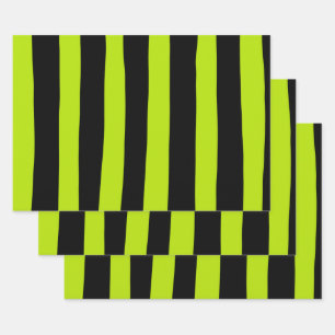 Uneven Stripes - Lime Green and Black Wrapping Paper Sheets